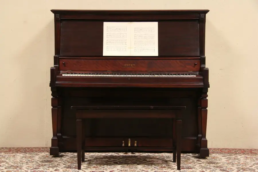 Photo of Estey 1915 Antique Mahogany Pump Reed Organ & Bench