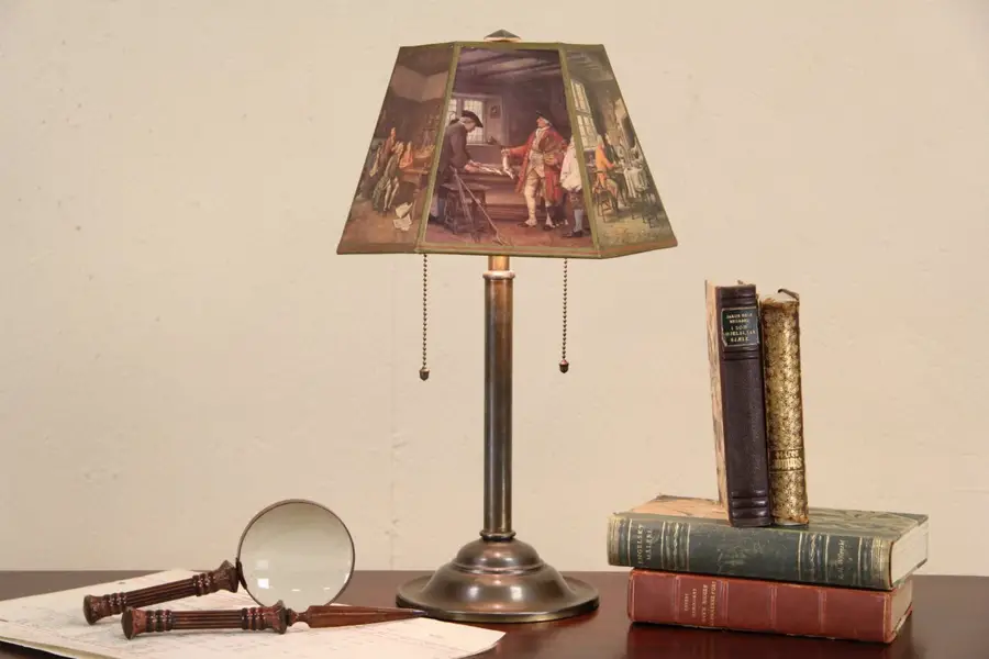 Photo of Bradley & Hubbard Antique 1915 Table Lamp, Acorn Chain Switches