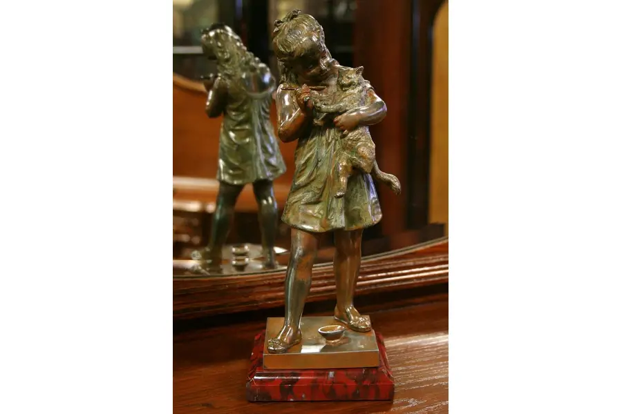 Photo of Bouret Sculpture of Girl & Cat, 1900