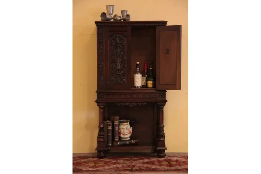 Photo of Carved Renaissance Antique Radio or Bar Cabinet