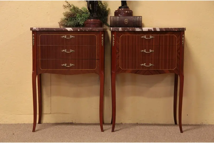 Photo of Pair of Marble Top End or Bedside Tables, Nightstand
