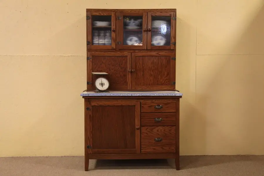 Photo of Hoosier Oak Kitchen Cabinet, Porcelain Top
