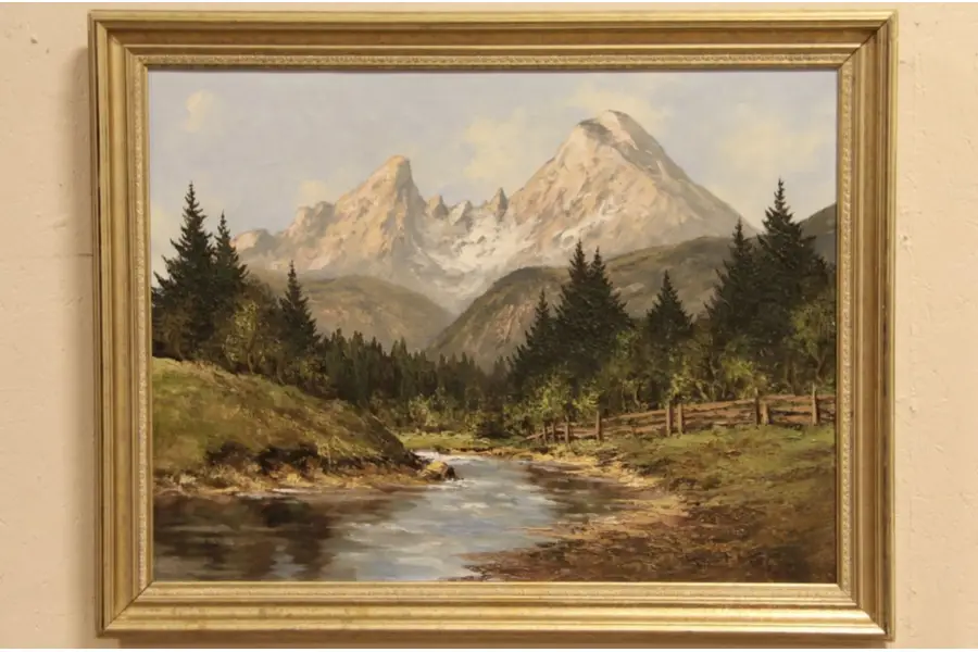 Photo of Alpine Mountain Scene Signed Kurt Moser Original Oil Painting