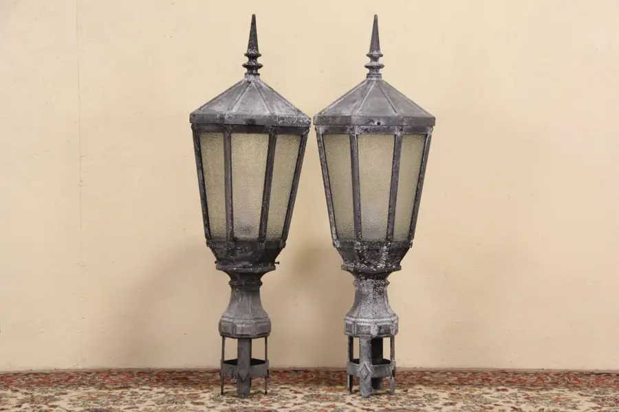 Photo of New York City Salvage 1920's Antique Street Light Lamp or Lantern, Pair