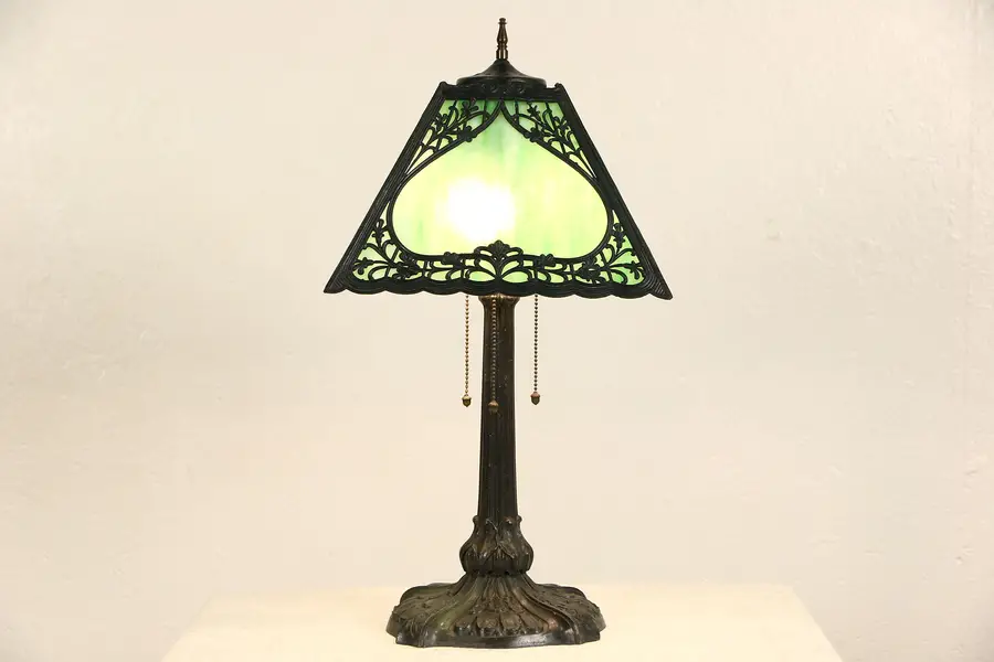 Photo of Stained Glass 1915 Antique Lamp, Signed Mosaic of Chicago