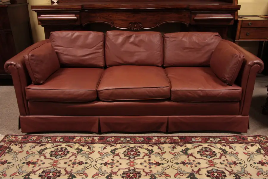 Photo of Baker Leather Sofa, Down Cushions