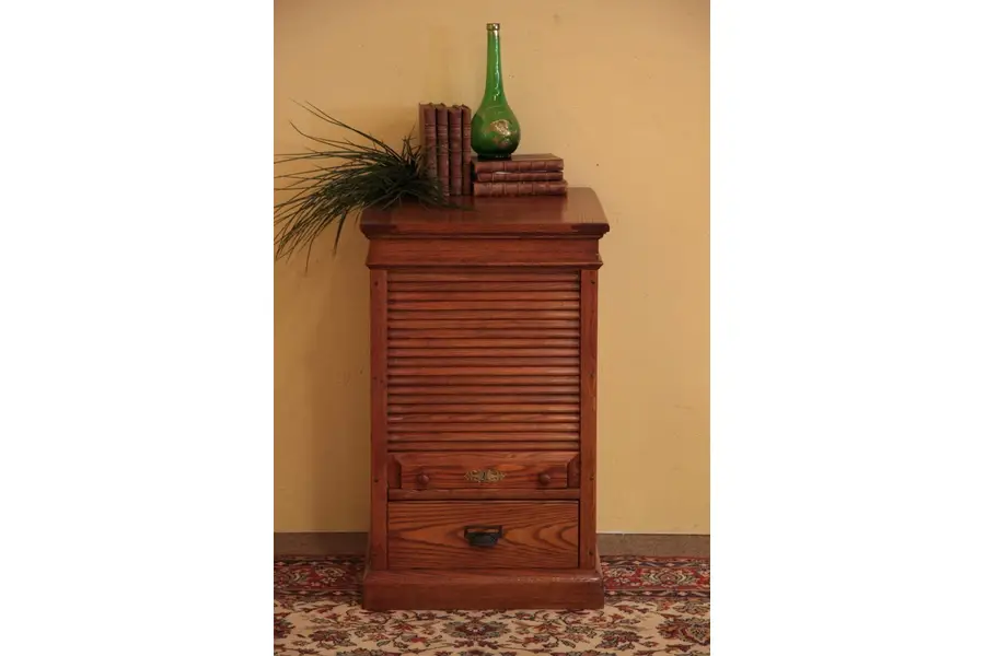 Photo of Oak Rolltop Document or Map File Cabinet Jewel Chest