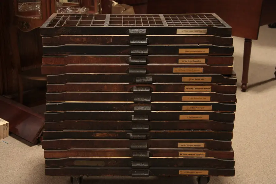 Photo of 16 Antique Print Type Cases with Dividers