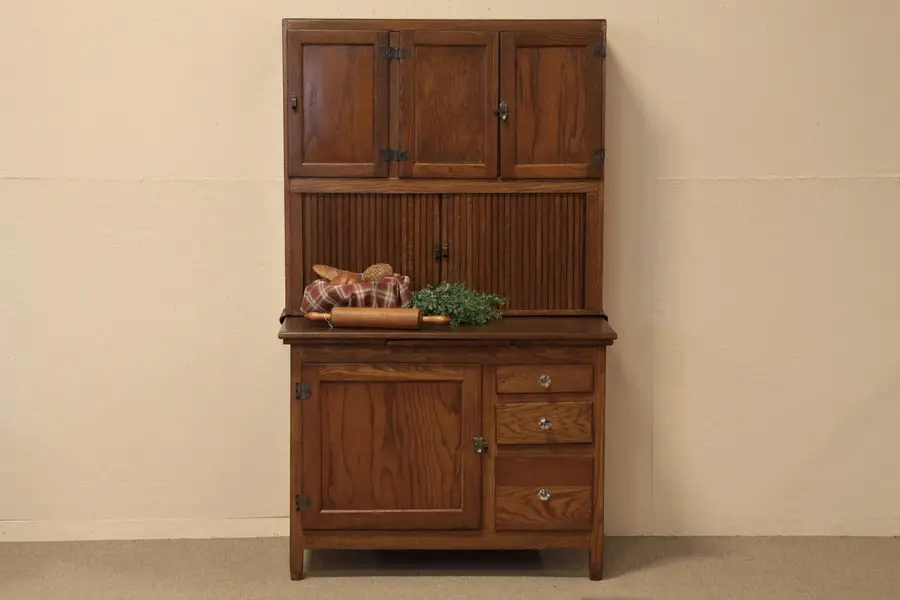 Photo of Oak Hoosier Roll Top Kitchen Cabinet