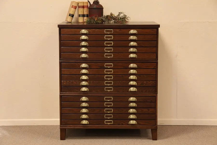 Photo of Oak Stacking Map Chest or Document File, Paneled