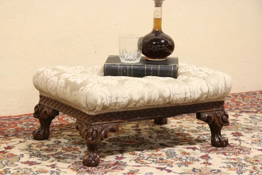 Photo of Footstool w/ Carved Lion Paw Feet