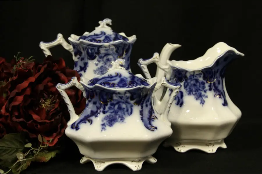 Photo of Flow Blue 3 Piece Coffee Set - Argyle Pattern by Grindley
