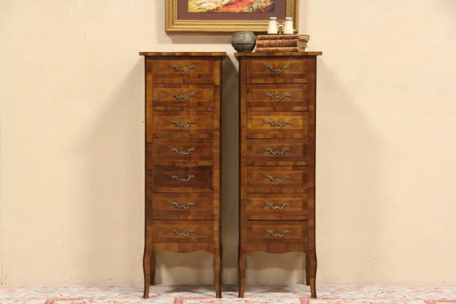 Photo of Pair of Vintage Italian Olivewood Semanier Lingerie Chests