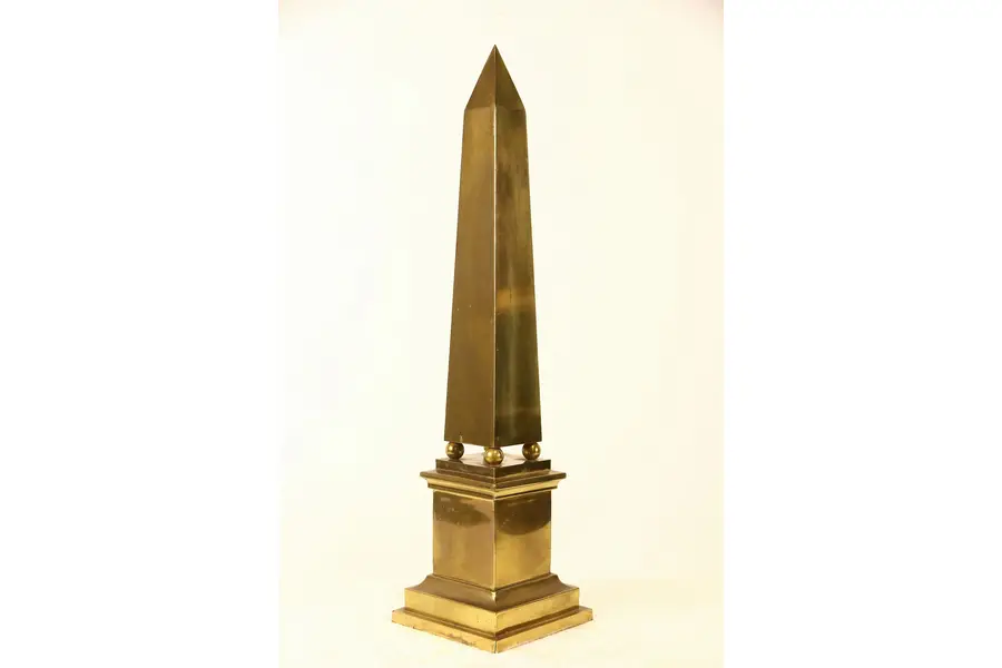 Photo of Brass Vintage 23" Classical Obelisk, Signed Made in Italy