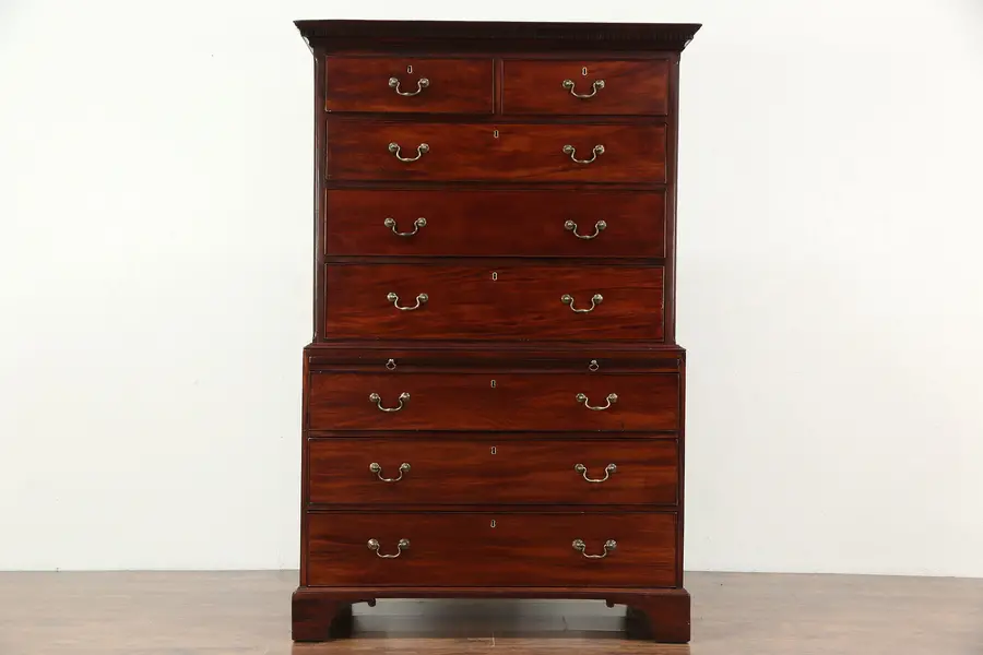 Photo of Mahogany 1840 Antique Highboy or Tall Chest on Chest, England