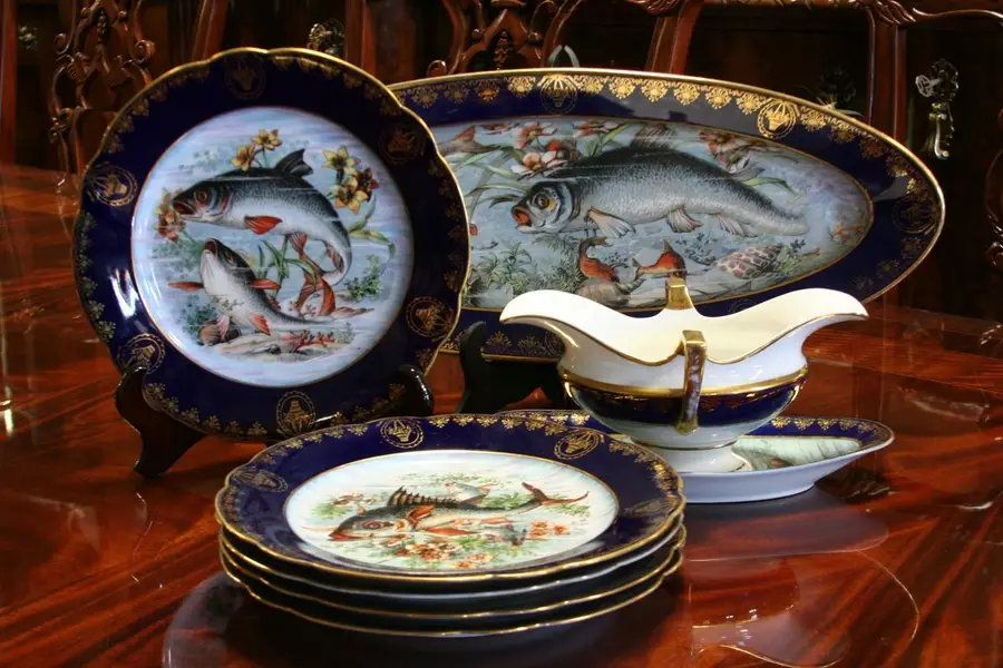 Photo of Czech Cobalt Porcelain Antique Fish Set