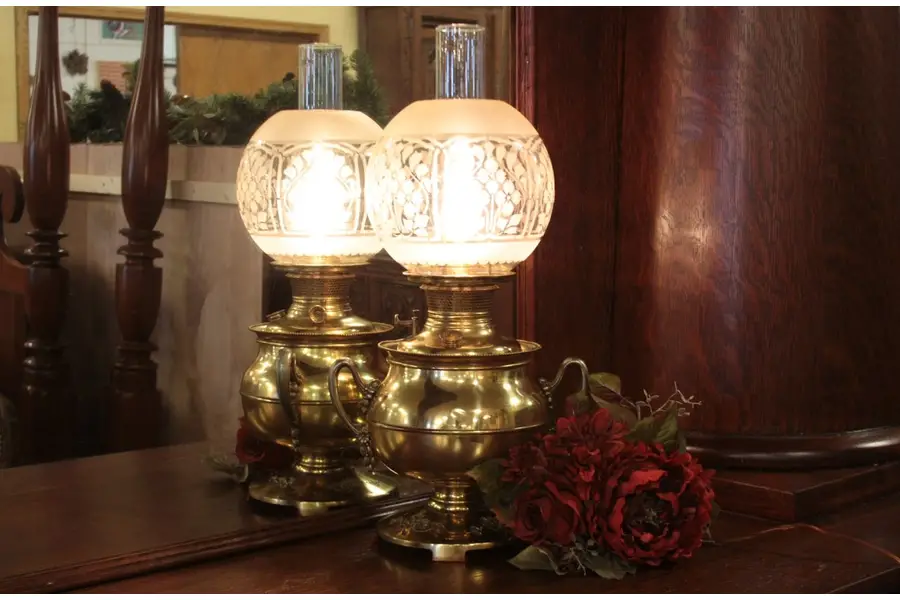 Photo of Victorian Oil Lamp, Etched Shade, Electrified