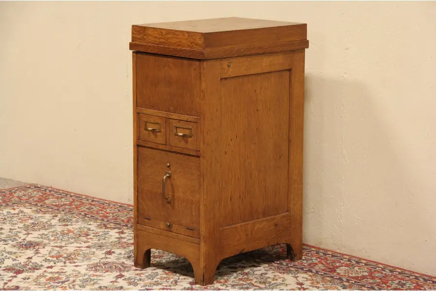 Photo of Oak 1914 Patent Lift Lid Authomatic File Cabinet