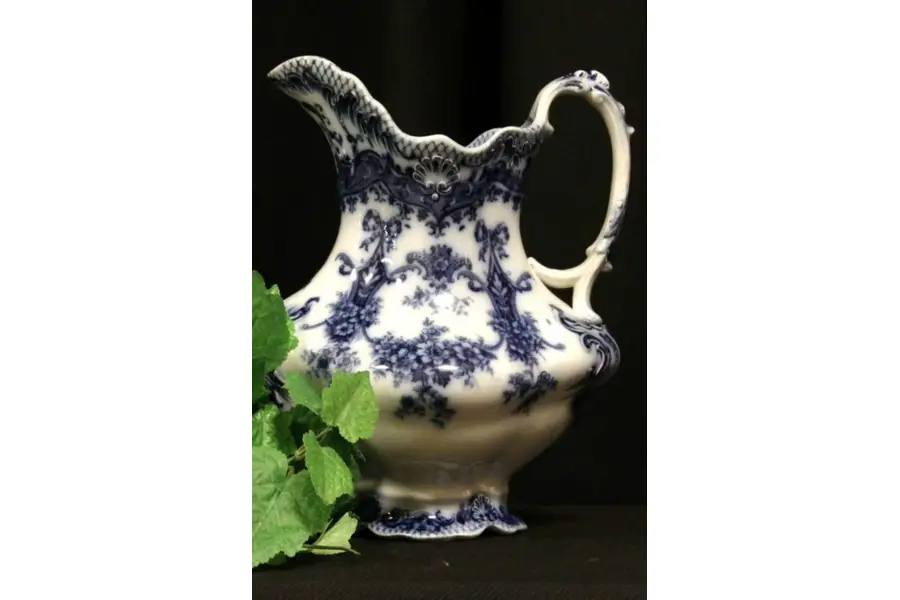 Photo of Flow Blue 1880 Antique Princess Water Pitcher by Wood & Co. of England