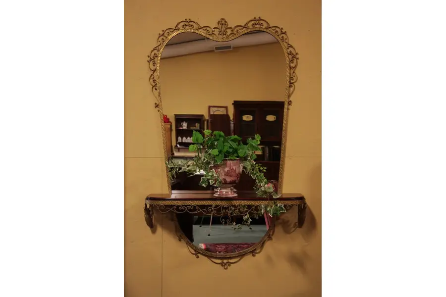 Photo of Wrought Iron Hall Mirror, Console Shelf from Italy