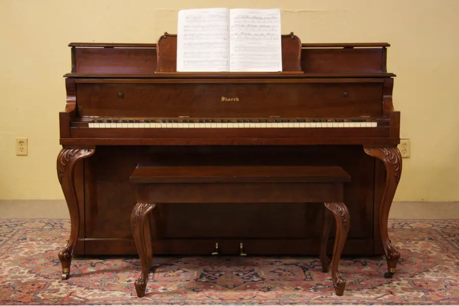 Photo of Starck Carved Walnut Spinet Piano & Bench