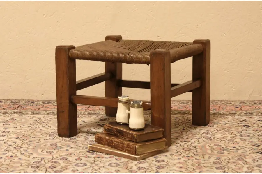Photo of Maple & Rush 1890 Whittled Footstool
