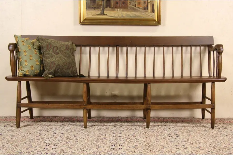 Photo of New England Carved 1860's Antique 6' Deacon or Railroad Bench