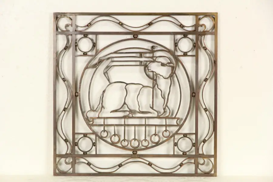 Photo of Bronze Art Deco 1925 Architectural Salvage Grill Panel, Lamb Motif