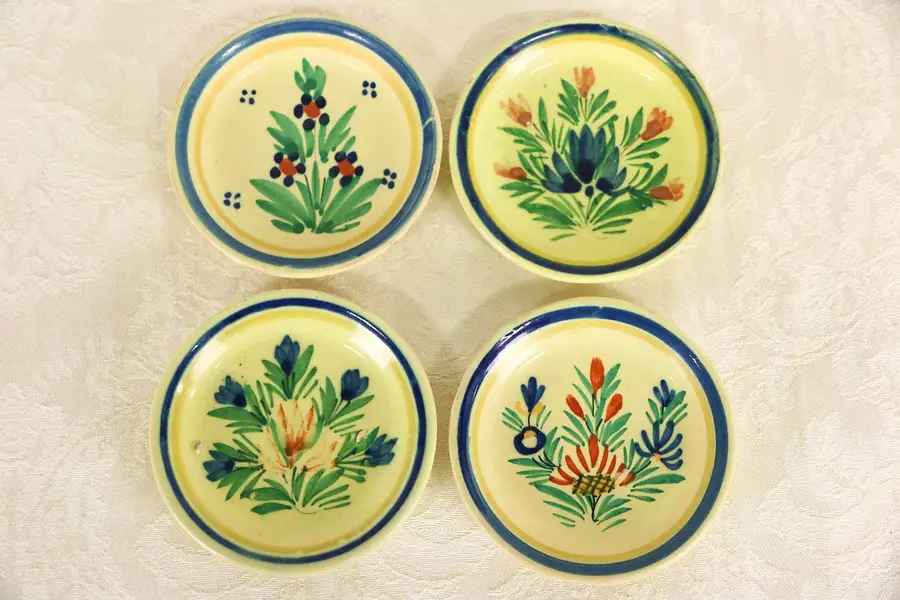 Photo of Quimper Set of 4 Butter Chips, Hand Painted & Signed, Brittany, France
