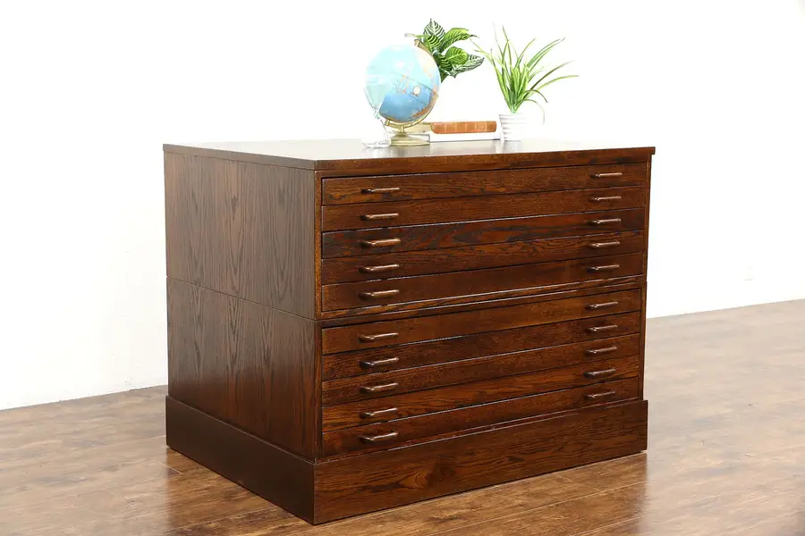 Photo of Oak Midcentury Stacking 1960 Vintage Map Chest, Drawing or Document File Cabinet