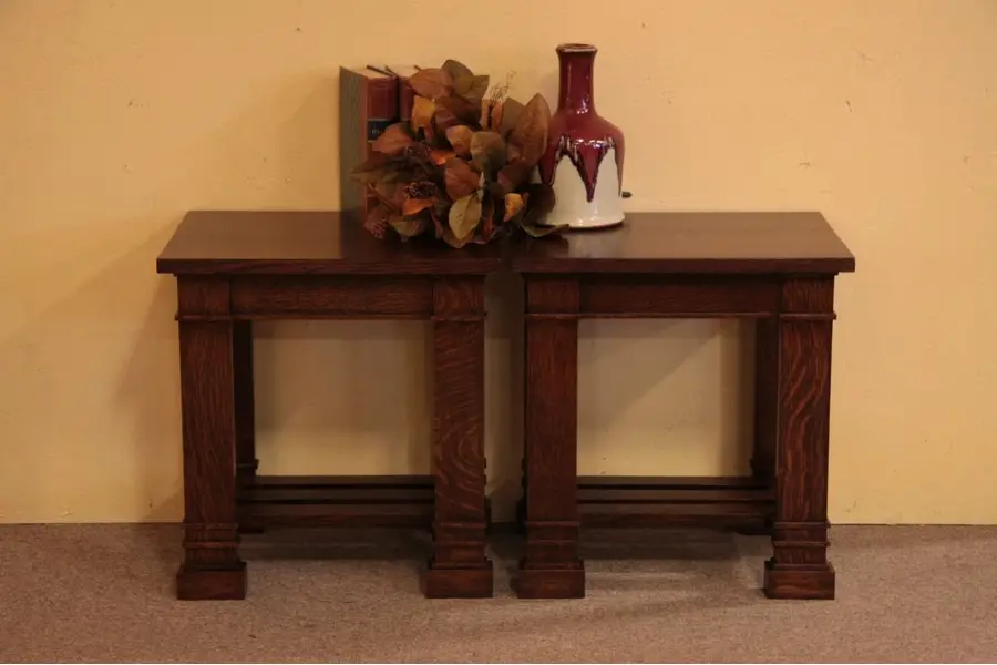 Photo of Pair Arts & Crafts Mission Oak End or Bedside Tables