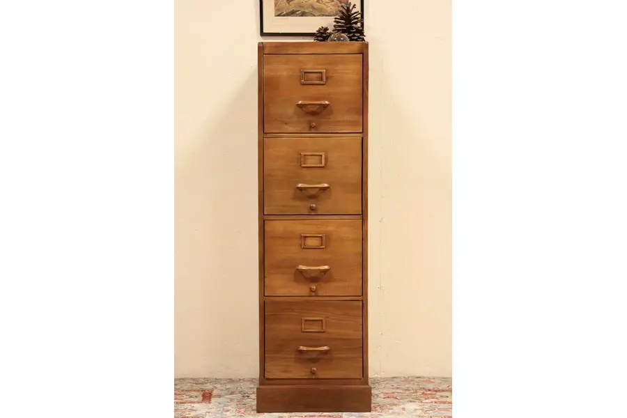 Photo of Maple 4 Drawer 1940 File Cabinet, Signed Globe Wernicke
