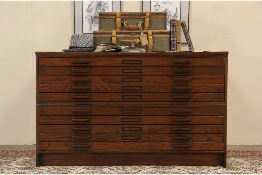 Photo of Oak Stacking Map Chest or Document File, 10 Drawers