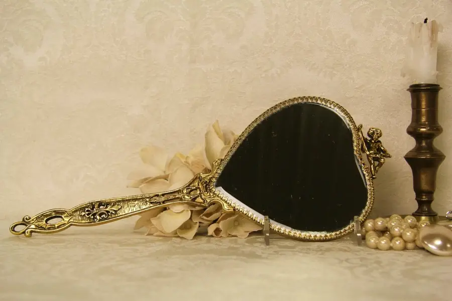 Photo of Boudoir Vintage Gold Filigree Heart Shape Hand Mirror