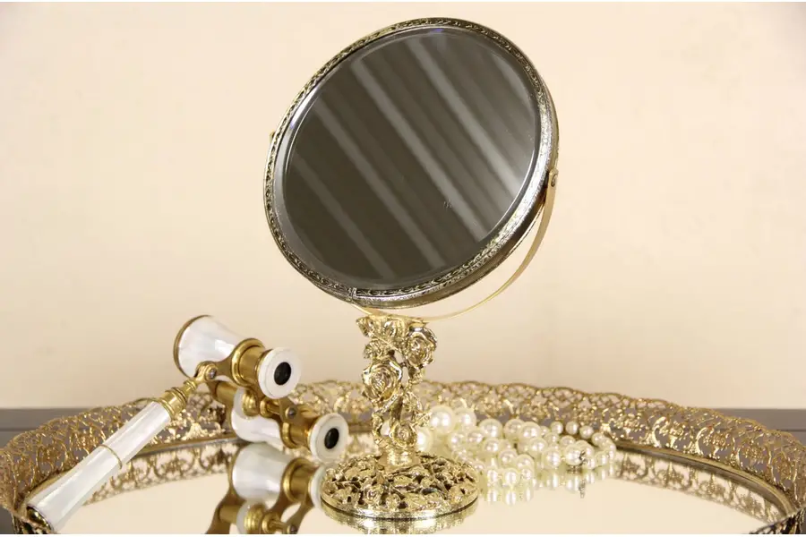 Photo of Gold Filigree Vintage Swivel Boudoir Magnifying Mirror