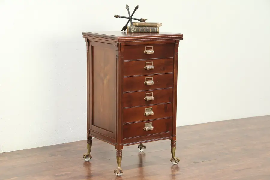 Photo of Music or File Cabinet, Drop Front Drawers, 1900 Antique Brass Claw Feet