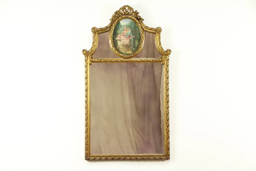 Photo of French Style Antique Carved Trumeau Mirror, Courting Painting Wissi