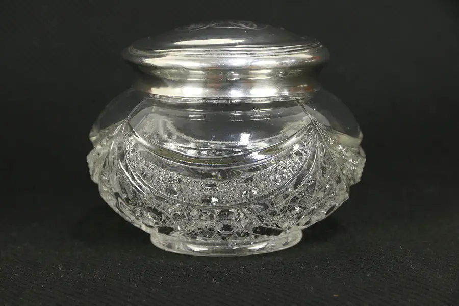 Photo of Victorian Sterling Silver & Pattern Glass Antique Boudoir Jar, Mono