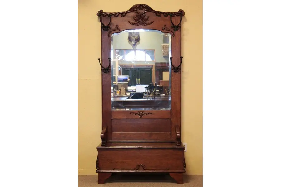 Photo of Victorian Oak Antique Hall Stand & Bench