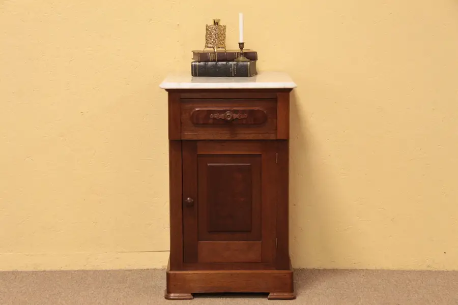 Photo of Victorian Marble Top Table, Nightstand or End Table