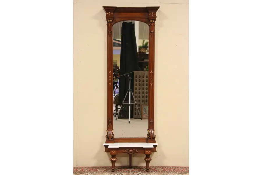 Photo of Victorian Renaissance 1870 Hall or Pier Mirror, Marble Base