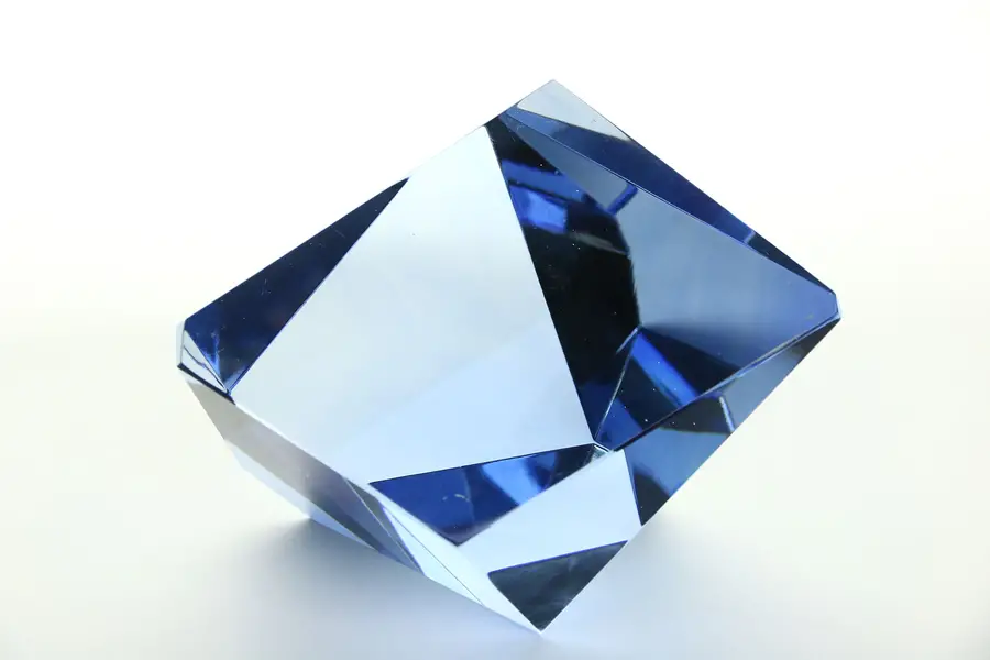 Photo of Blue Glass Paperweight, Blown & Cut Crystal, Signed F Meydam