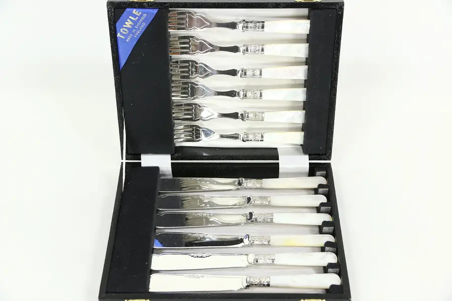 Photo of Towle English Silverplate & Pearl 6 Forks & 6 Knives, Fish, Travel Lunch Set