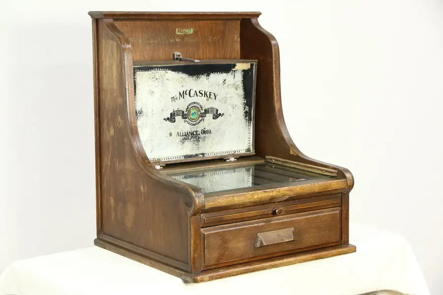Photo of McCaskey File, 1900 Antique Oak Patented Countertop Collector Cabinet