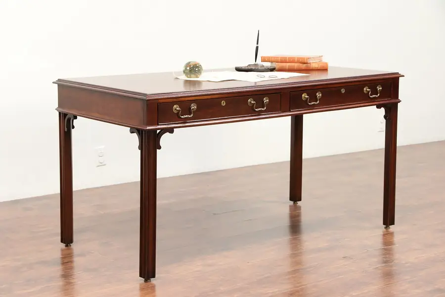 Photo of Traditional Vintage Walnut Library Table or Writing Desk, Mt. Airy