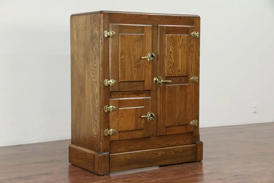 Photo of Oak Antique 1900 Kitchen Pantry Ice Box Refrigerator Cabinet