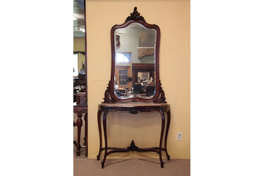 Photo of Country French Antique Hall Mirror & Marble Console
