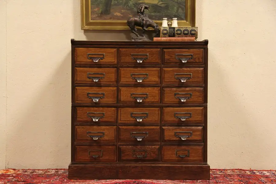Photo of Brown 18 Drawer Antique 1900 Oak Stacking Lawyer File Cabinet