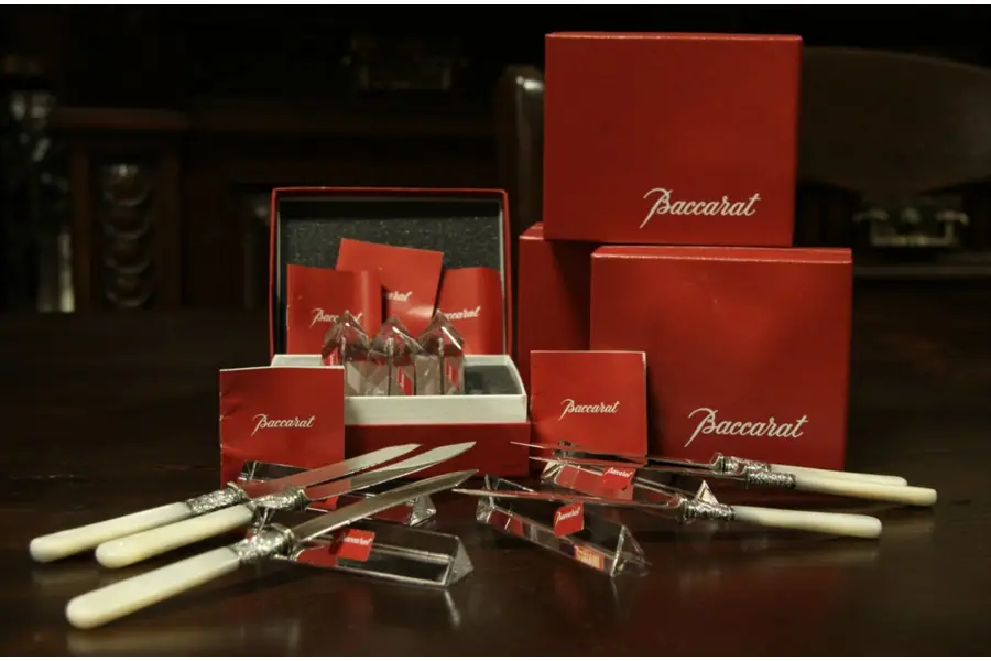 Photo of Baccarat Signed French Crystal Set of 12 Triangular Knife Rests