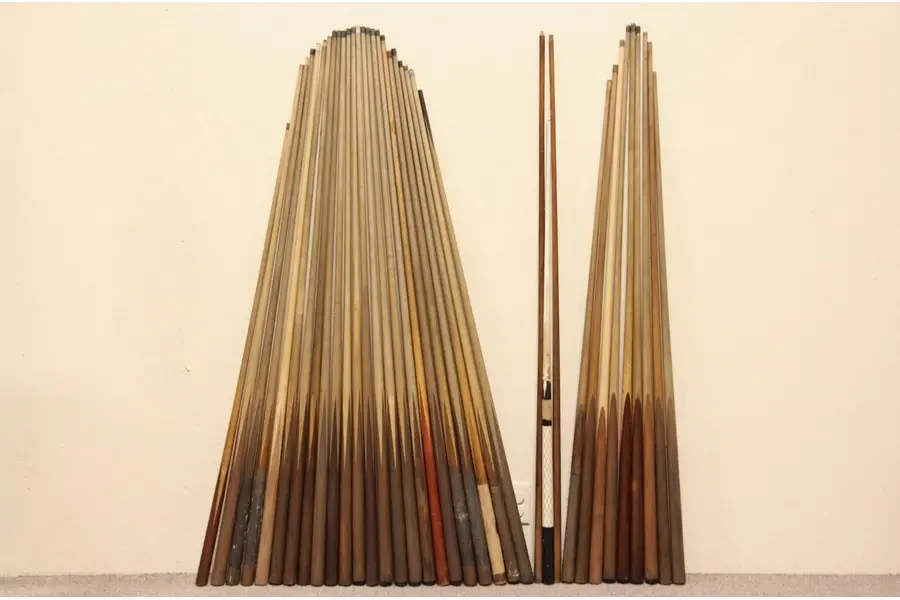 Photo of Group of 29 Vintage Pool or Billiard Cues or Cue Sticks